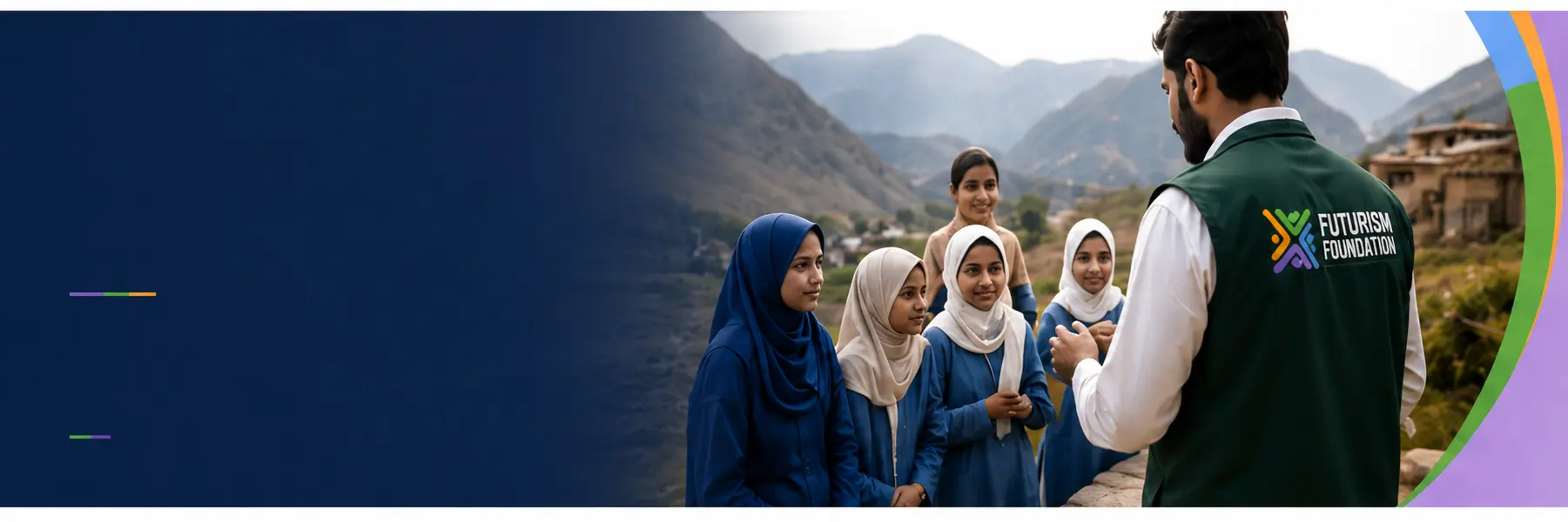 Futurism Foundation representative speaking with schoolgirls in a mountain community
