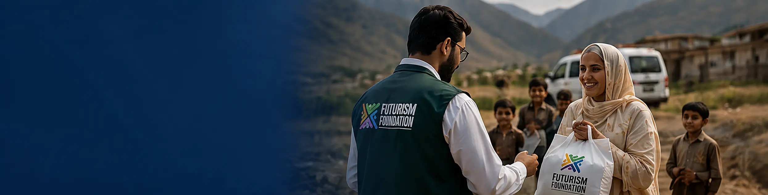 Futurism Foundation team distributing support in a mountain community